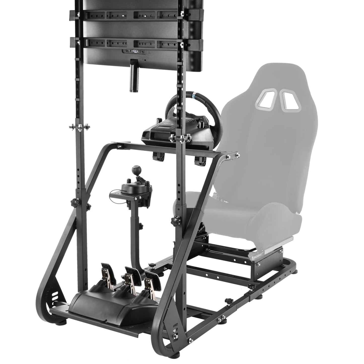Mokapit Racing Simulator Cockpit with Monitor Stand Adjustable Fit for Logitech GPRO G29 G920 G923 Thrustmaster T80 T300RS GT Fanatec Racing Simulator Wheel Stand without Seat Wheel Pedal TV
