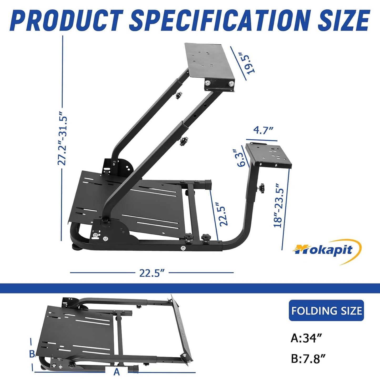 Mokapit Racing Wheel Stand Adjustable Fit for Logitech G29,G920,G923,Thrustmaster T80 T300 RS GT PXN Foldable Steering Wheel Stand without Steering Wheel Handbrake Pedal