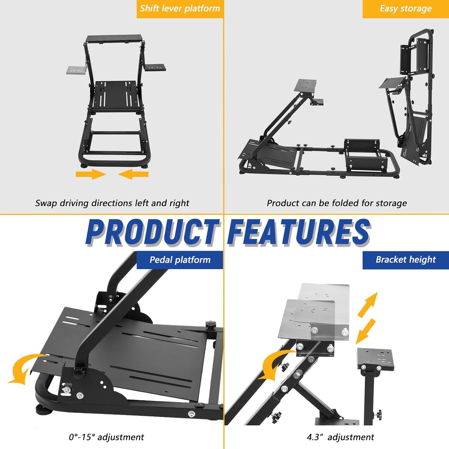 Strong footbed Grip Racing Wheel Cockpit Foldable Compatible with Logitech/Thrustmaster/PXN G29,G920,G923,T80 Controller Adjustable Sim Stand Wheel& Shifter & Pedal Not Included