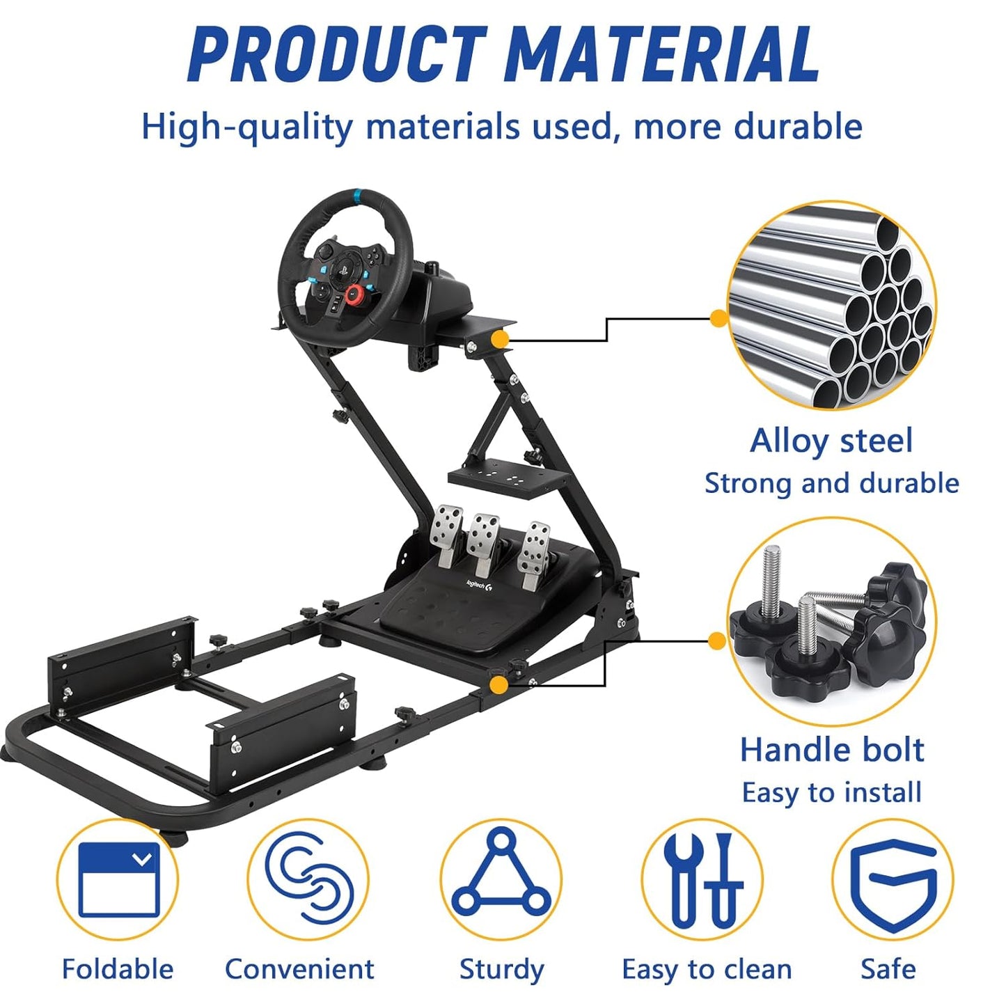 Strong footbed Grip Racing Wheel Cockpit Foldable Compatible with Logitech/Thrustmaster/PXN G29,G920,G923,T80 Controller Adjustable Sim Stand Wheel& Shifter & Pedal Not Included