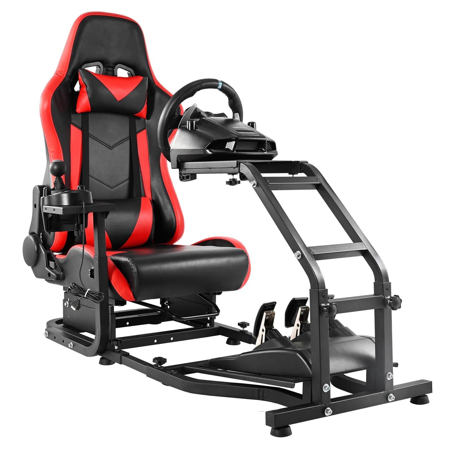 Mokapit Racing Simulator Cockpit with Red Seat Fit for Thrustmaster/Logitech/PXN T300RS,TX F458, G29,G920 G923 Adjustable Driving Simulator Stand Wheel & Handbrake & Pedal Not Included