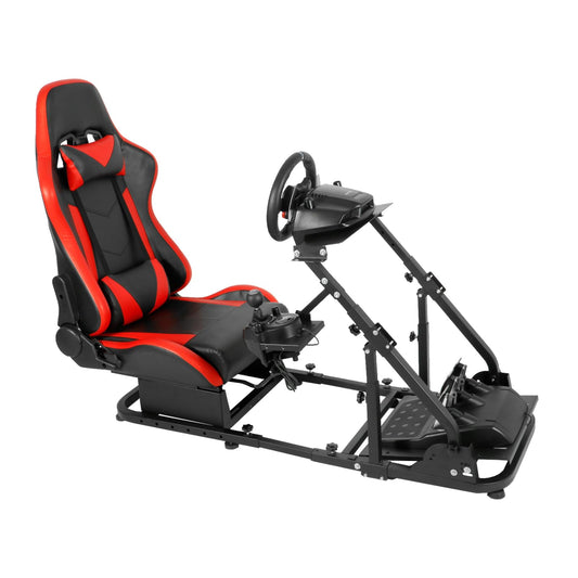 Mokapit Stable Racing Simulator Cockpit Compatible with Logitech/Thrustmaster/PXN G29,G920,G923,T80,T150,T300RS Adjustable with Red Seat Sim Cockpit Wheel,Shifter and Pedal Not Included