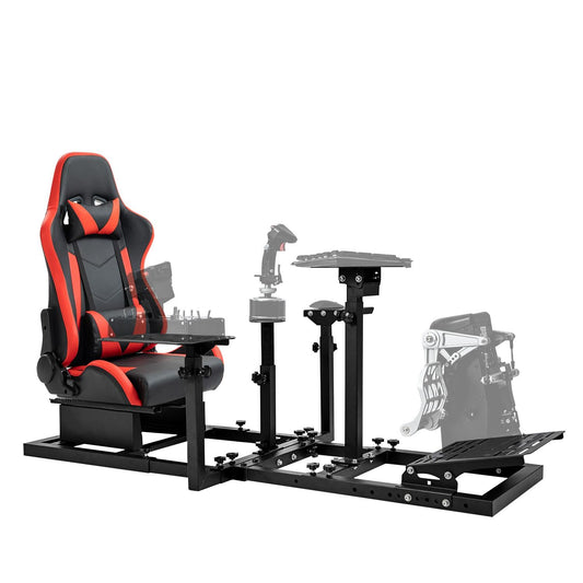 Dual Purpose Racing Flight Simulator Cockpit with Red Racing Seat Fit for Logitech/Thrustmaster/PXN G923,G920,X52 PRO,HOTAS Warthog,T80,T300RS GT Adjustable Electronic Devices Not Included