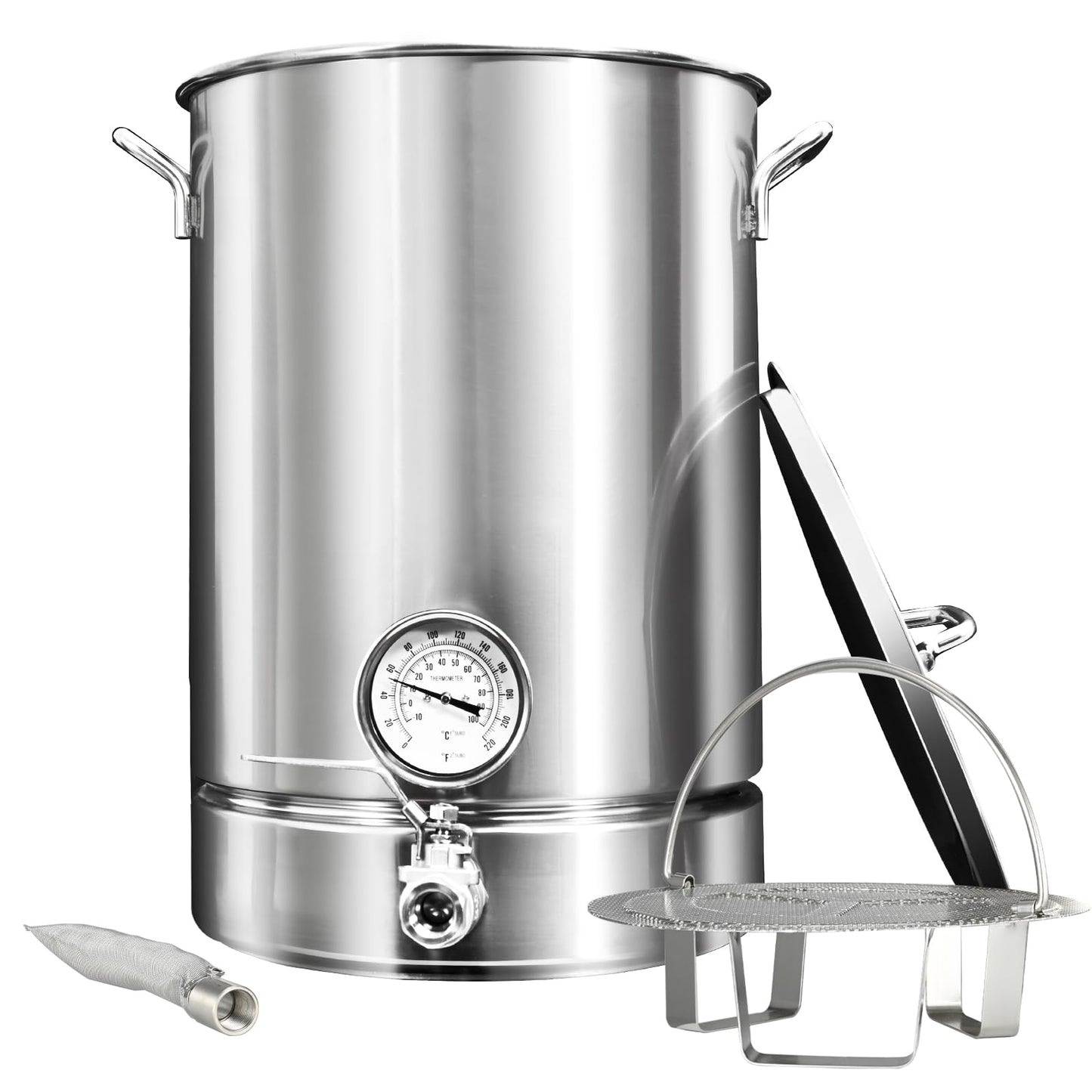 32 QT Stainless Steel Brew Kettle 8 Gal Brewing Beer Keg with Valve，Dual Filtration，Thermometer and Filter Home Brew Pot Home Brewing Supplies