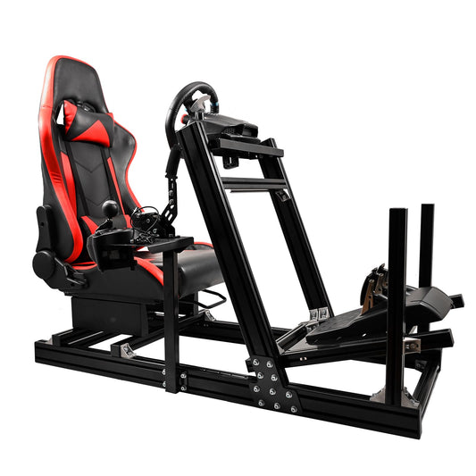 Mokapit Racing Cockpit F1/Truck/Car Simulator High Strength Aluminum Stand with Red Seat Compatible with Logitech,Thrustmaster,PXN,Moza and Fanatec Steering Wheel&Pedals& Handbrake Not Included