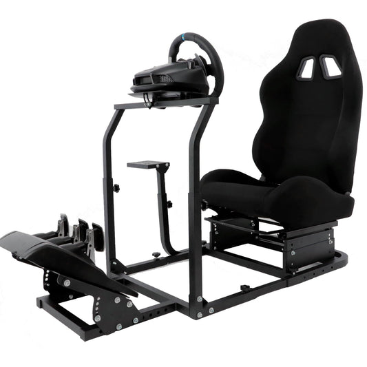 Mokapit Racing Cockpit Adjustment Compatible with Logitech/Thrustmaster/PXN/Fanatec T500 RS,T300 RS,T300,G25,G27 with Black Seat Racing Steering Stand Without Wheel&Handbrake & Pedals