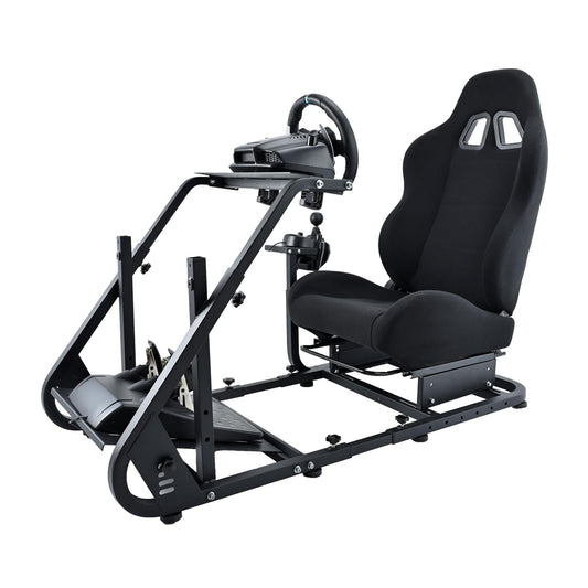 Mokapit Racing Sim Cockpit Monitor Installation Stand with Black Seat Compatible with Logitech,Thrustmaster,PXN,Fanatec More Stable TV Game Stand Steering Wheel & Shift Lever & Pedal Not Include