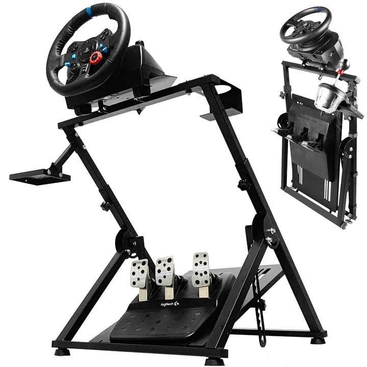 Foldable Racing Wheel Stand Fit for Logitech G29 G920 G923,Thrustmaster T248 T300RS T500 T300 TXF458,Moza R5 Adjustable X Shape Steering Wheel Stand,Steering Wheel,Shifter&Pedal Not Include