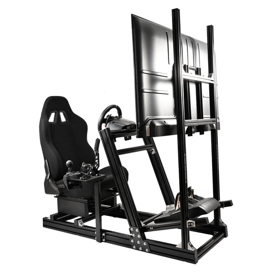 Mokapit Racing Simulator Cockpit F1/Truck High Strength Aluminum Stand Compatible with Logitech,Thrustmaster,PXN and Fanatec Stable TV Stand with Black Seat Wheel&Pedals& Handbrake Not Included