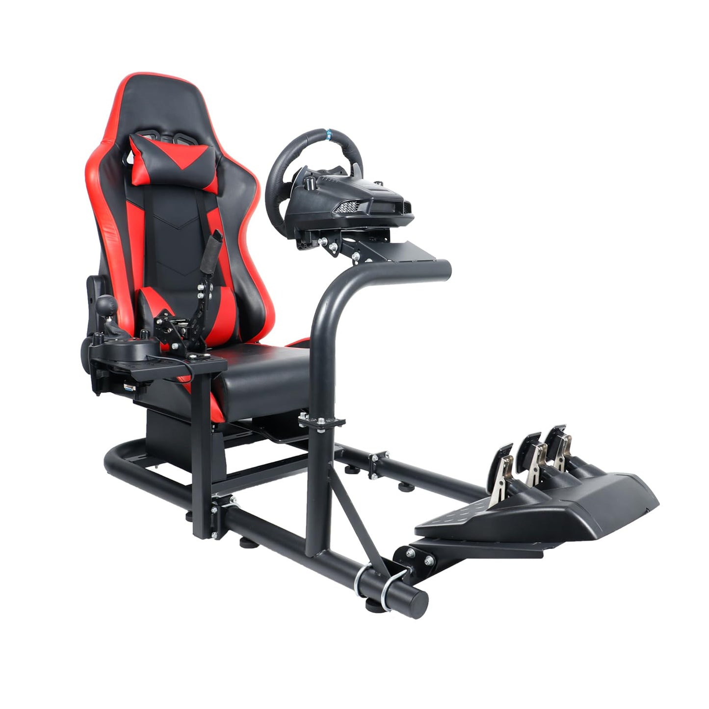 Mokapit Racing Simulator Cockpit Round Tube Game Stand Suitable for Logitech,Thrustmaster,Fanatec Single Arm Stand No Pedals, Steering Wheel and Handbrake More Stable With Red Seat