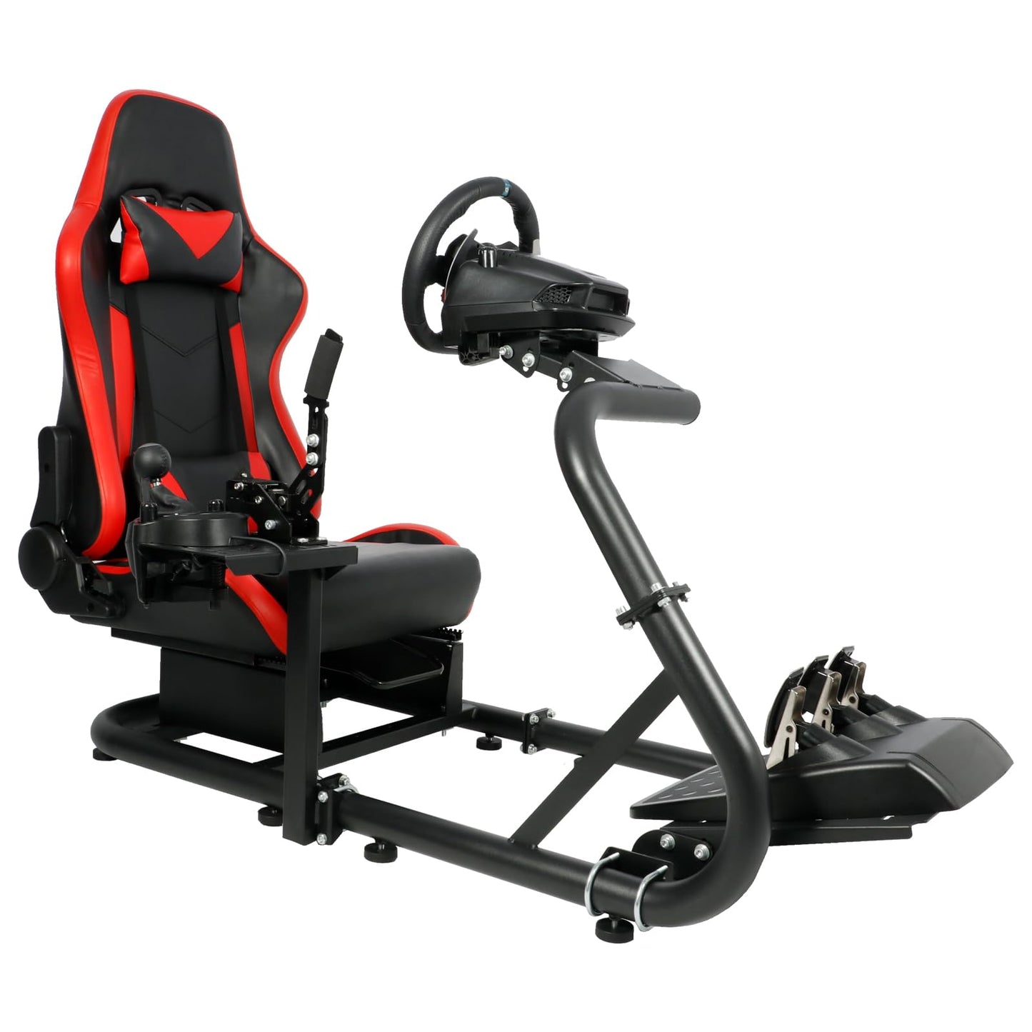 Mokapit Single Arm Racing Simulator Cockpit with Red Seat Compatible with Logitech/Thrustmaster/PXN/Fanatec G27,G923,G29,G920 Stable Round Tube Stand No Pedal, Steering Wheel and Handbrake