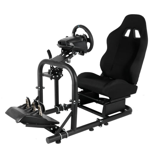 Mokapit Professional Simulator Cockpit with Black Seat,50mm Round Tube & Adjustable,Compatible with Logitech/Thrustmaster/Fanatec G25,G27,G29, Steering Wheel/Handbrake/Pedal Not Included