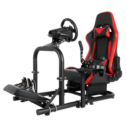 More Professional Simulator Cockpit Adjustable Compatible with Logitech/Thrustmaster/PXN/Fanatec G25,G27,G29 Round Tube with Red Seat Racing Wheel Stand Wheel & Handbrake & Pedal Not Included