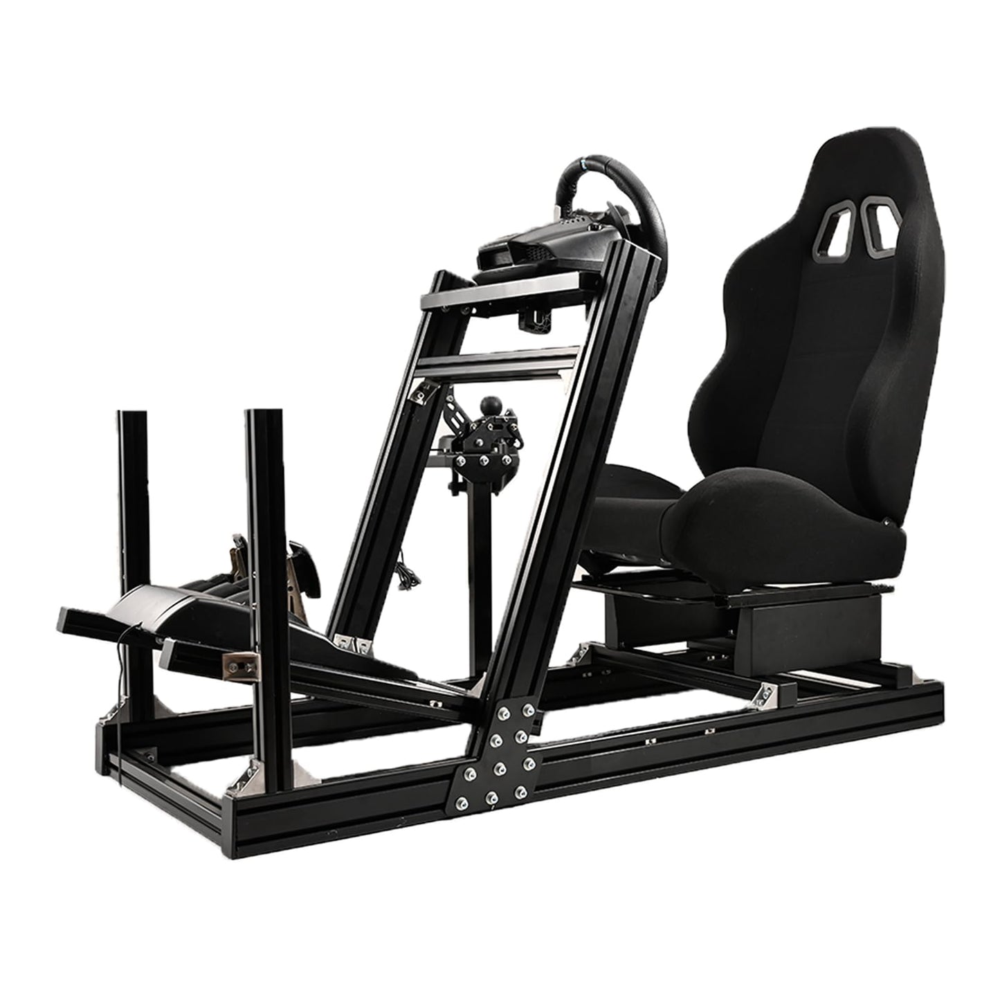 Racing Wheel Cockpit F1/Truck/Car Simulator High Strength Aluminum with Black Seat Compatible with Logitech,Thrustmaster,PXN and Fanatec Stable Cockpit Wheel&Pedals& Handbrake Not Included