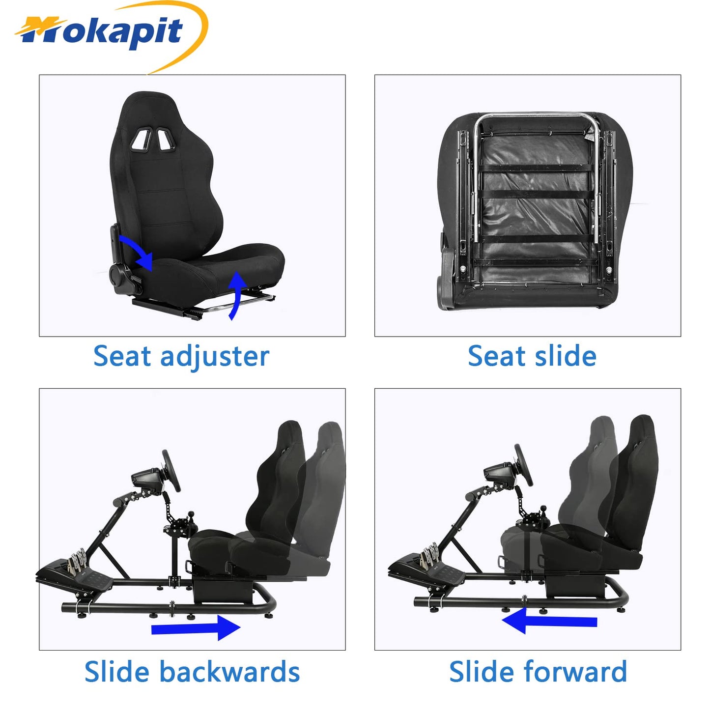 Mokapit Racing Seat with Adjustable Slide,Great Breathability,Adapt Racing Wheel Stand for Logitech G25 G27 G29 G920 Thrustmaster T80 T150 T300 T500 T300RS T500RS T-GT Professional Game Seat