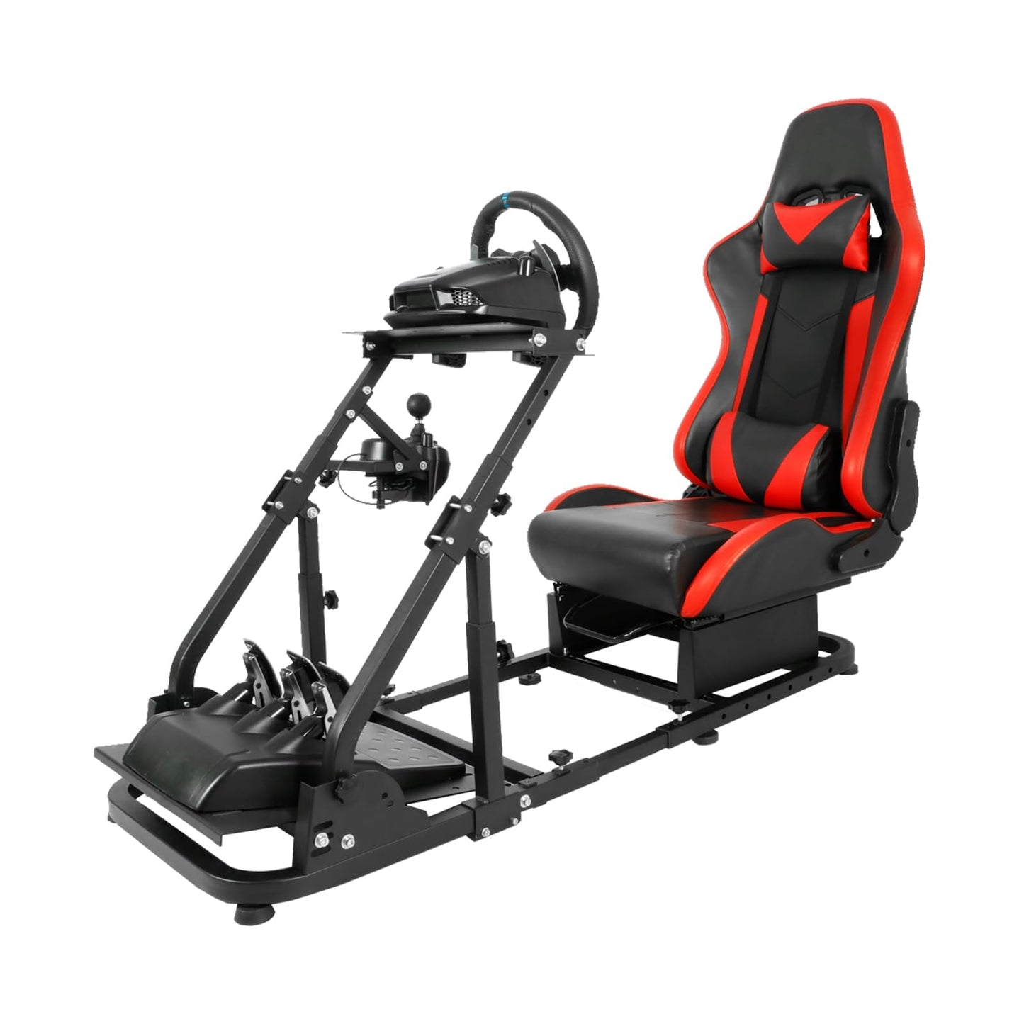 Mokapit Stable Racing Simulator Cockpit Compatible with Logitech/Thrustmaster/PXN G29,G920,G923,T80,T150,T300RS Adjustable with Red Seat Sim Cockpit Wheel,Shifter and Pedal Not Included