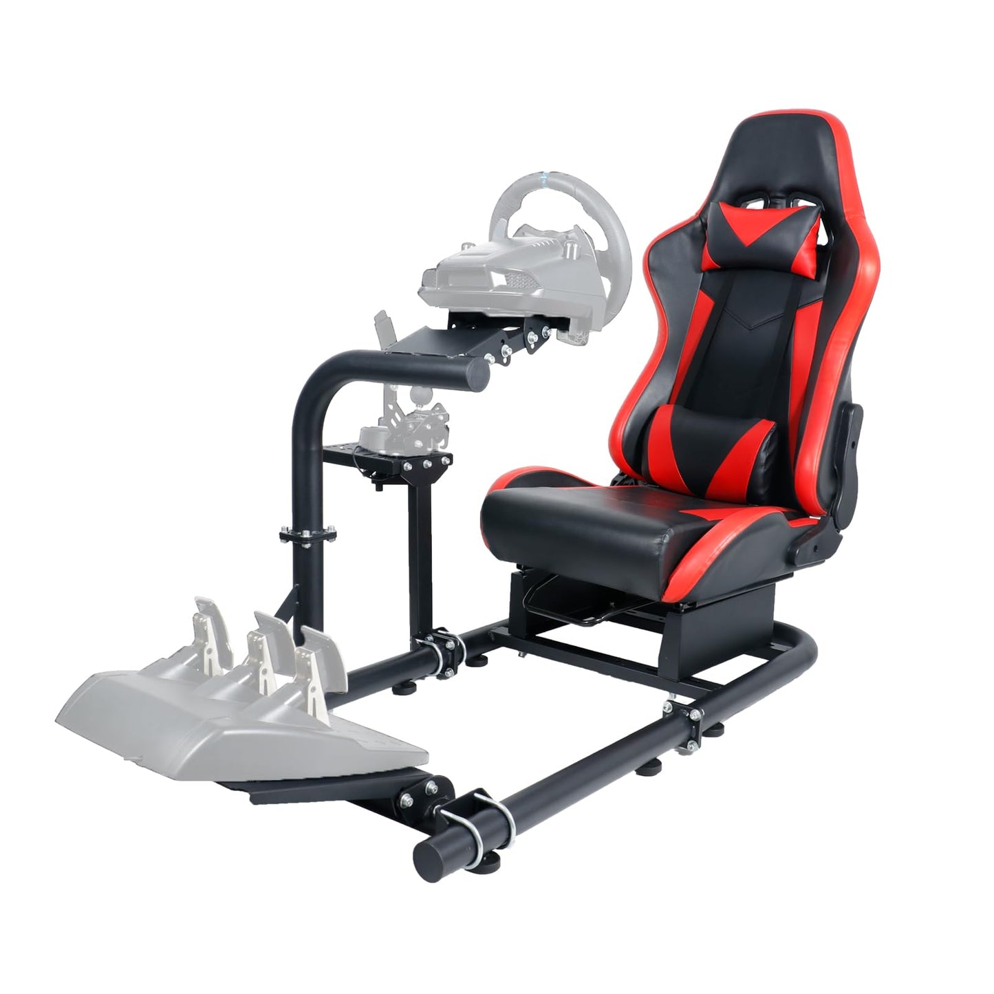 Mokapit Racing Simulator Cockpit Round Tube Game Stand Suitable for Logitech,Thrustmaster,Fanatec Single Arm Stand No Pedals, Steering Wheel and Handbrake More Stable With Red Seat