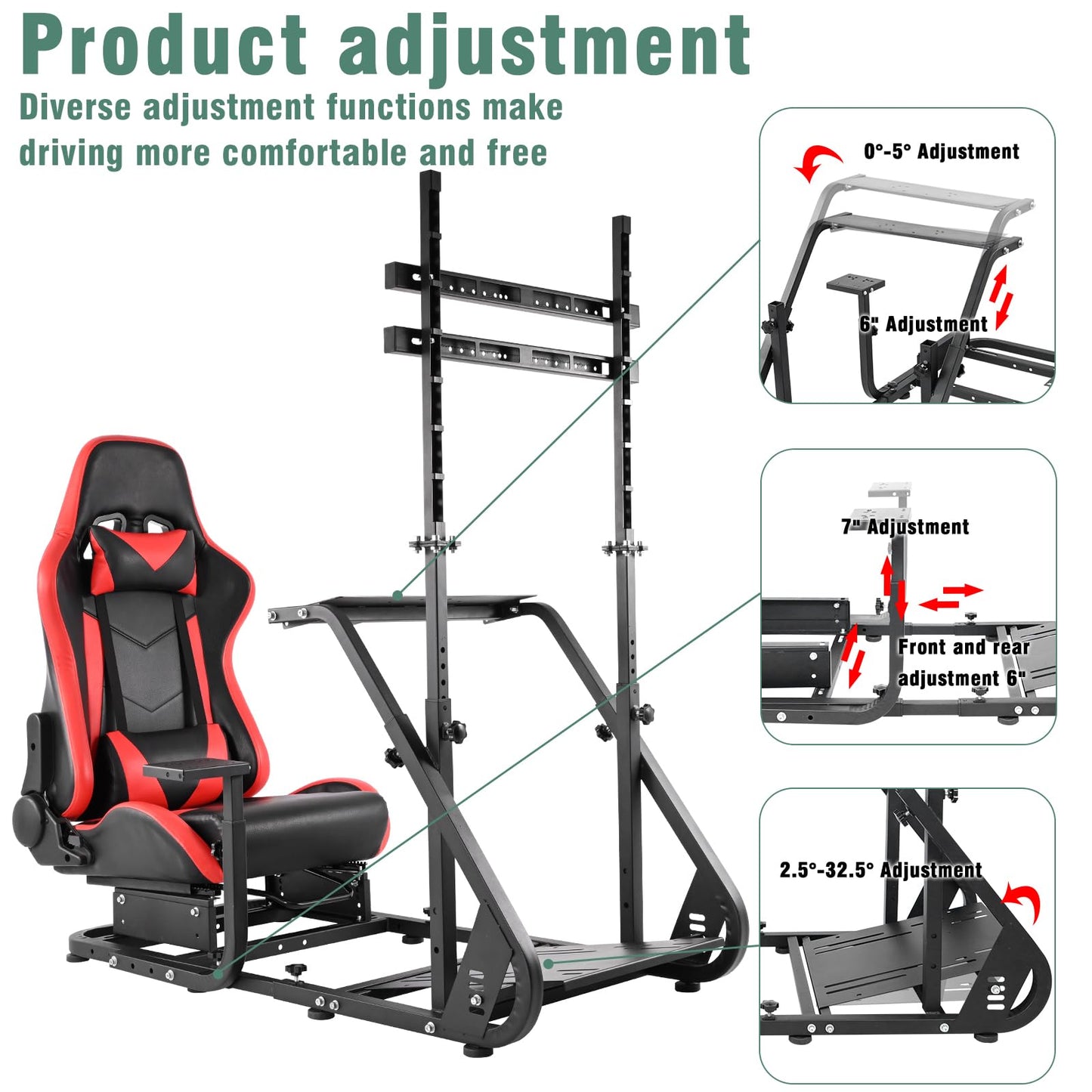 Mokapit Racing Simulator Cockpit with Monitor Stand Racing Seat Fit for Logitech GPRO G29 G920 G923 Thrustmaster T80 T300RS GT Fanatec Adjustable Sim Racing Stand without Wheel Shift Lever Pedal TV