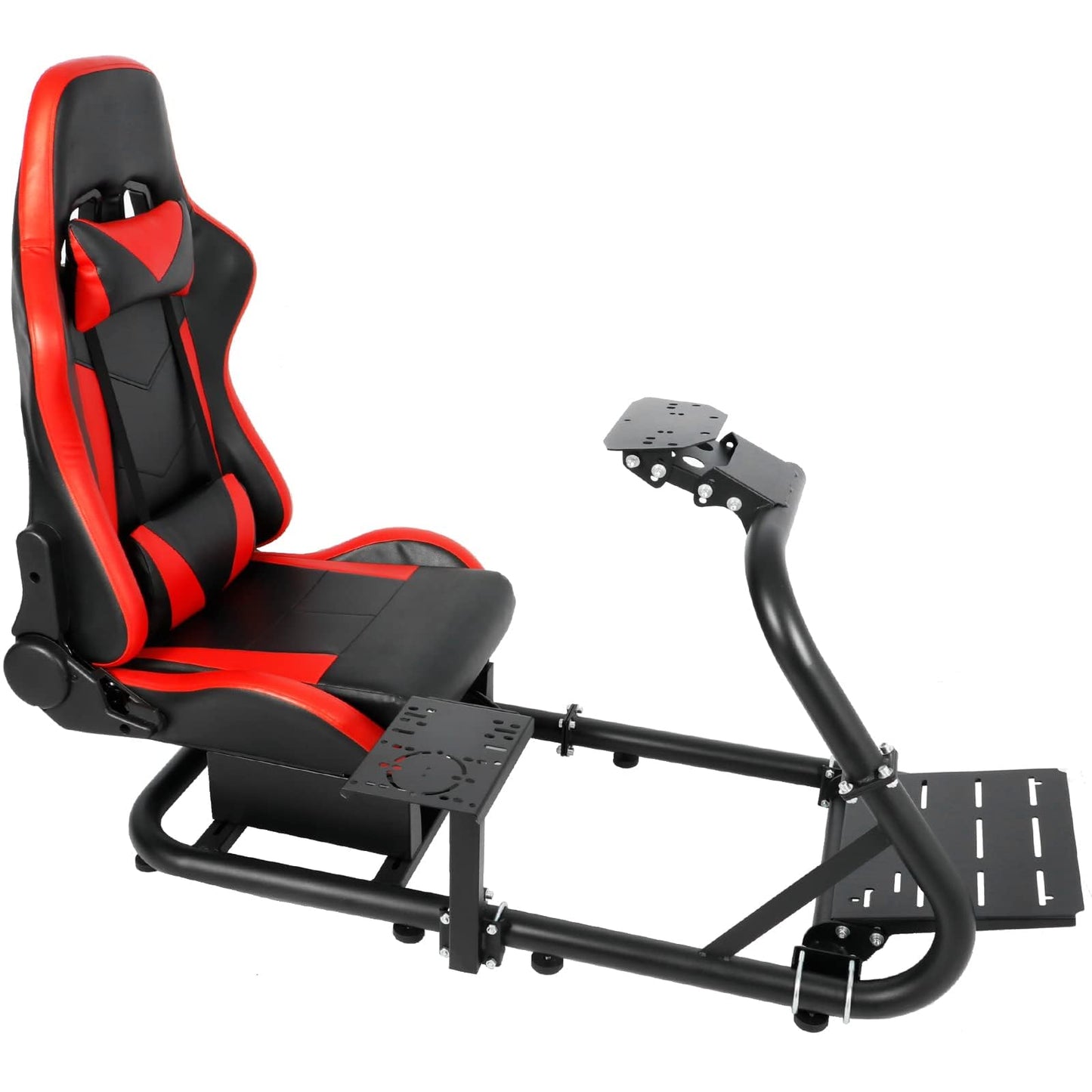 Mokapit Single Arm Racing Simulator Cockpit with Red Seat Compatible with Logitech/Thrustmaster/PXN/Fanatec G27,G923,G29,G920 Stable Round Tube Stand No Pedal, Steering Wheel and Handbrake