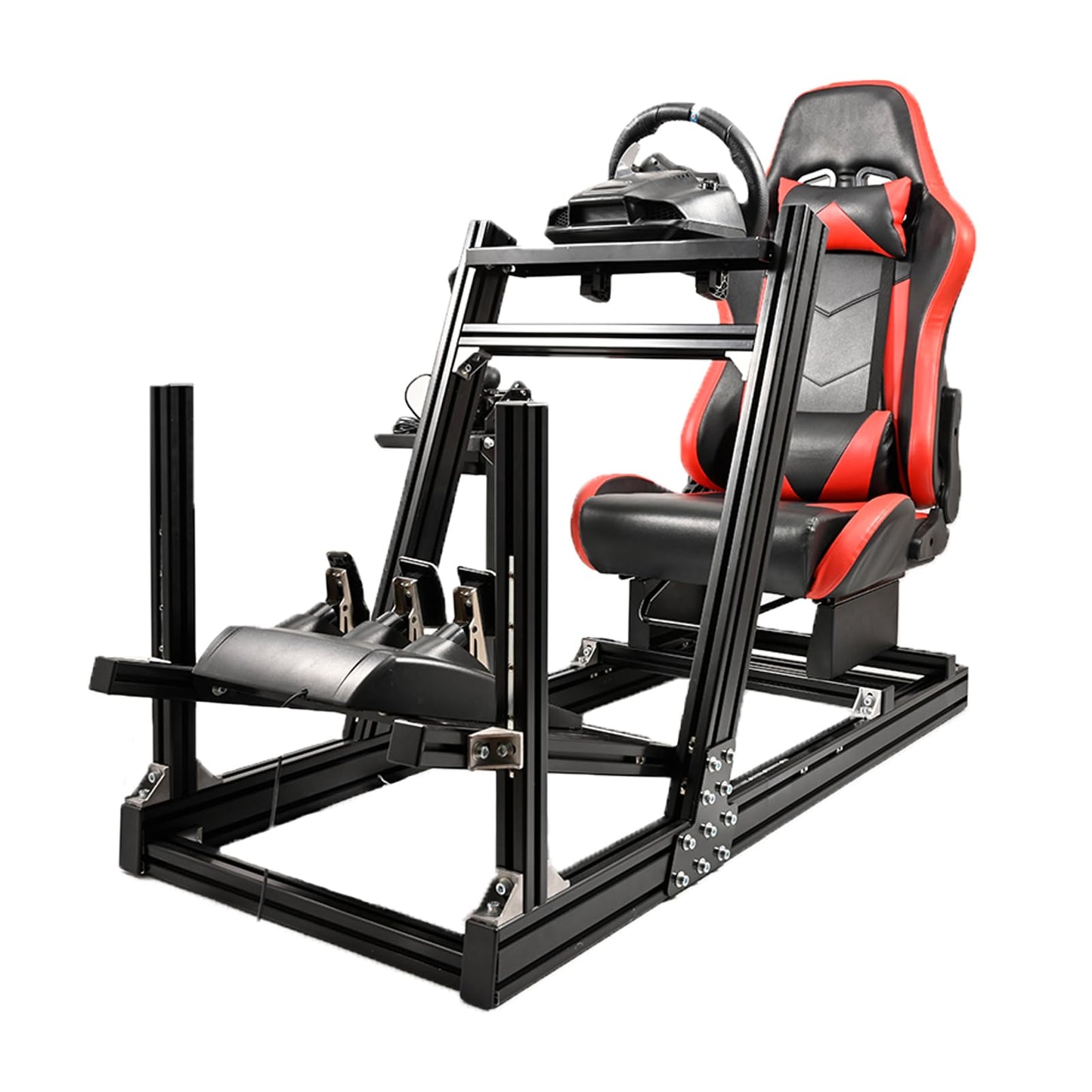 Mokapit Racing Cockpit F1/Truck/Car Simulator High Strength Aluminum Stand with Red Seat Compatible with Logitech,Thrustmaster,PXN,Moza and Fanatec Steering Wheel&Pedals& Handbrake Not Included