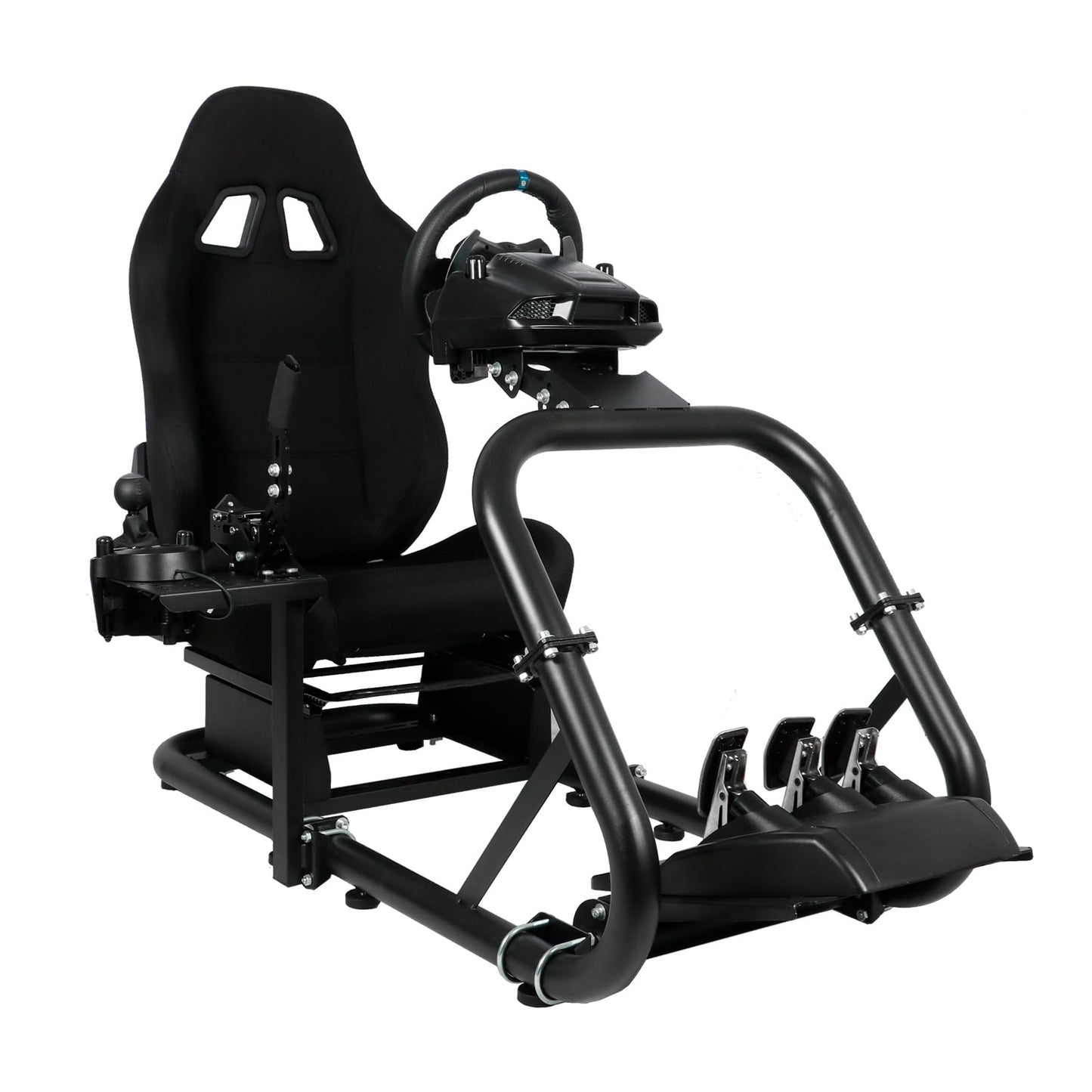 Mokapit Racing Simulation Cockpit Round Tube Game Stand Suitable for Logitech G27 G923 Thrustmaster T300RS More Stable |No pedals, Steering Wheel and Handbrake|With black seat