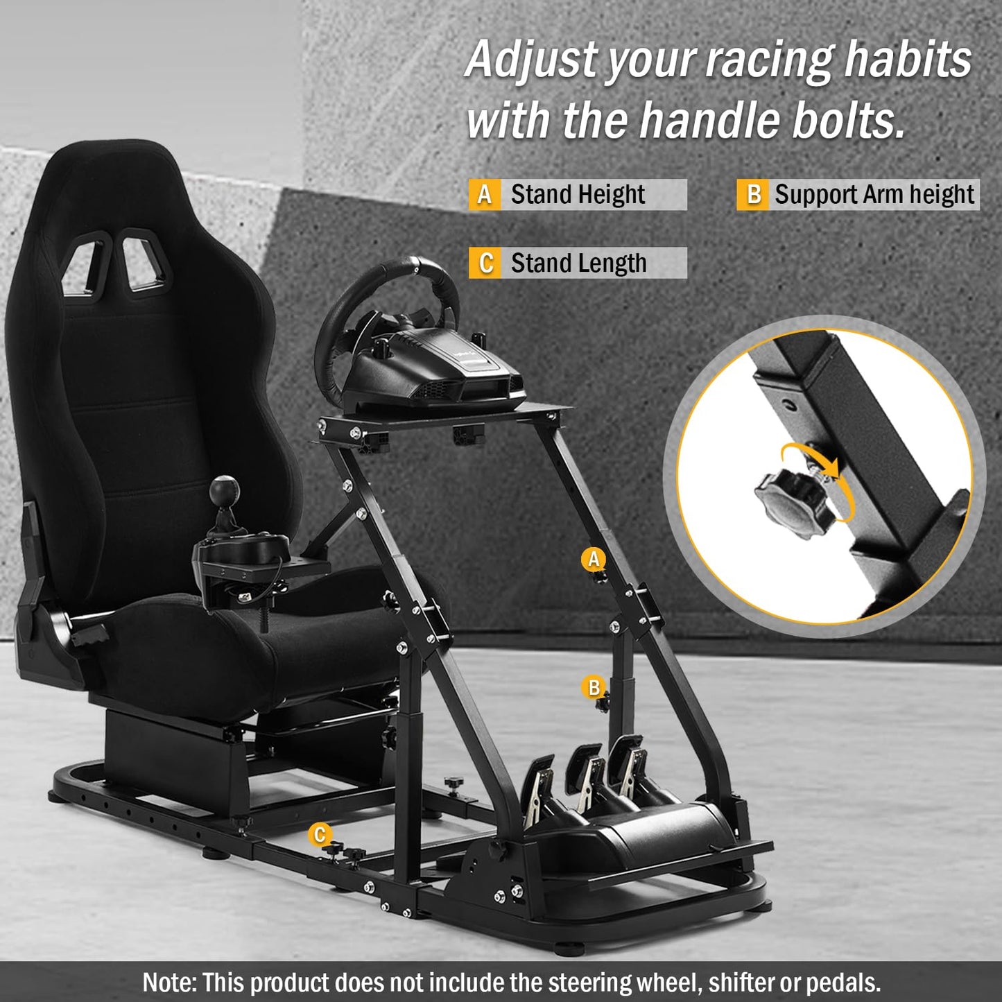 More Stable Racing Simulator Cockpit Compatible with Logitech/Thrustmaster/PXN G29,G920,G923,T80,T150,T300RS Adjustable with Black Seat Wheel Stand Wheel, Shifter and Pedal Not Included