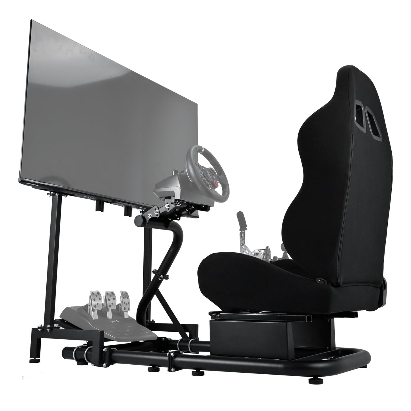 Mokapit Sim Racing Cockpit with TV Mount & Black Seat, Easy to Get on and off, Compatible with Logitech/Thrustmaster/Fanatec G920,G923,G29,Professional Cockpit, No Pedal,Steering Wheel and Handbrake