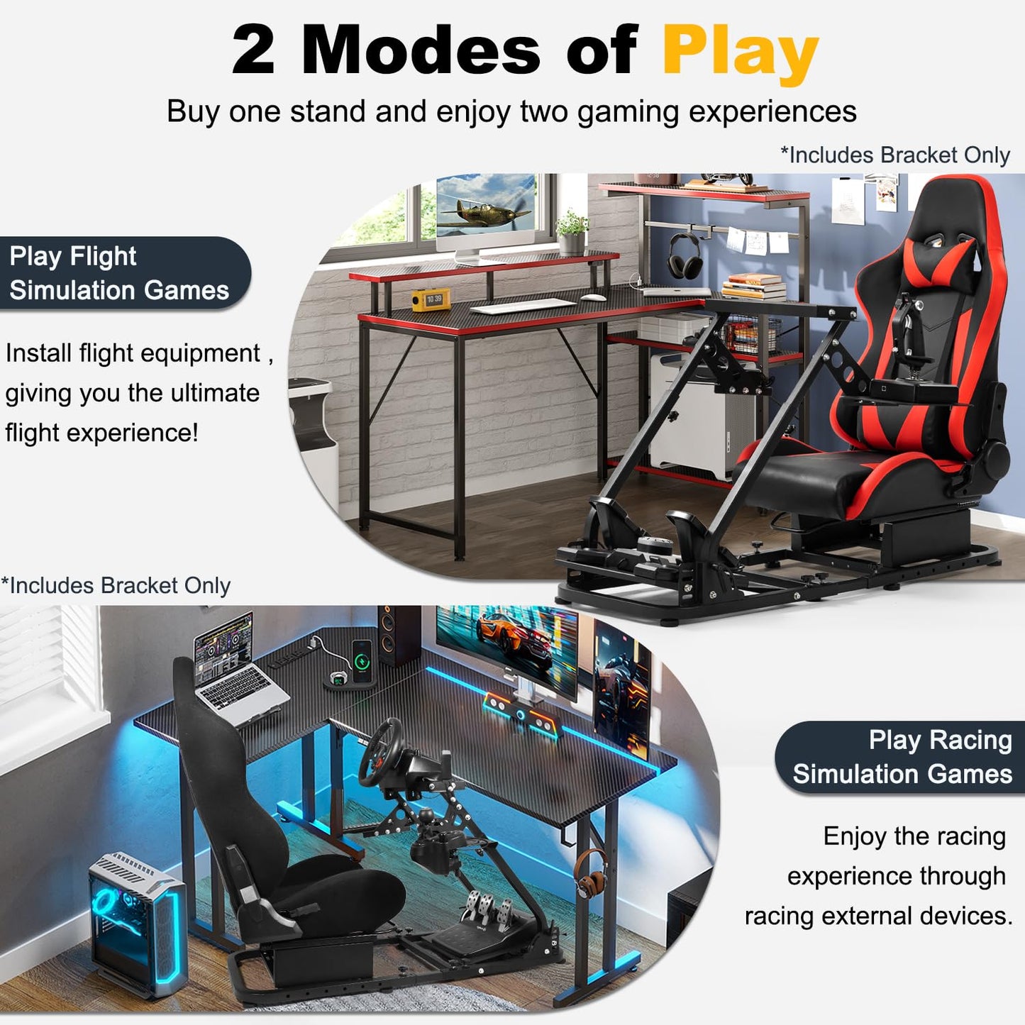 Mokapit Flight Sim Cockpit Foldable ＆ Adjustable fit for Logitech, Thrustmaster, FANATEC, G29/G920/G923/T300/CSL-DD, Racing Wheel Stand Flight Sim Cockpit, No Wheel Pedal Shifter Keyboard