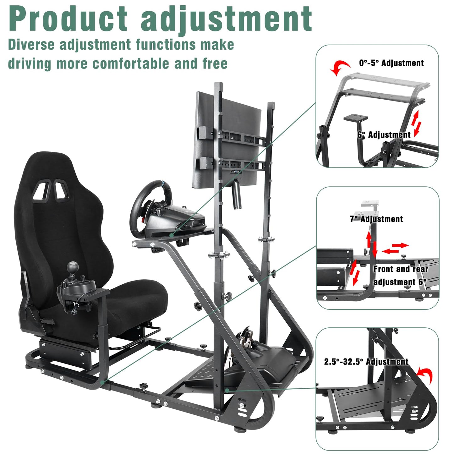 Display Support Racing Sim Cockpit Compatible with Logitech/Thrustmaster/PXN/Fanatec G923,G29,T500RS,TX,T248 Stable TV Monitor Steering Wheel Stand Wheel & Shifter & Pedal Not Included