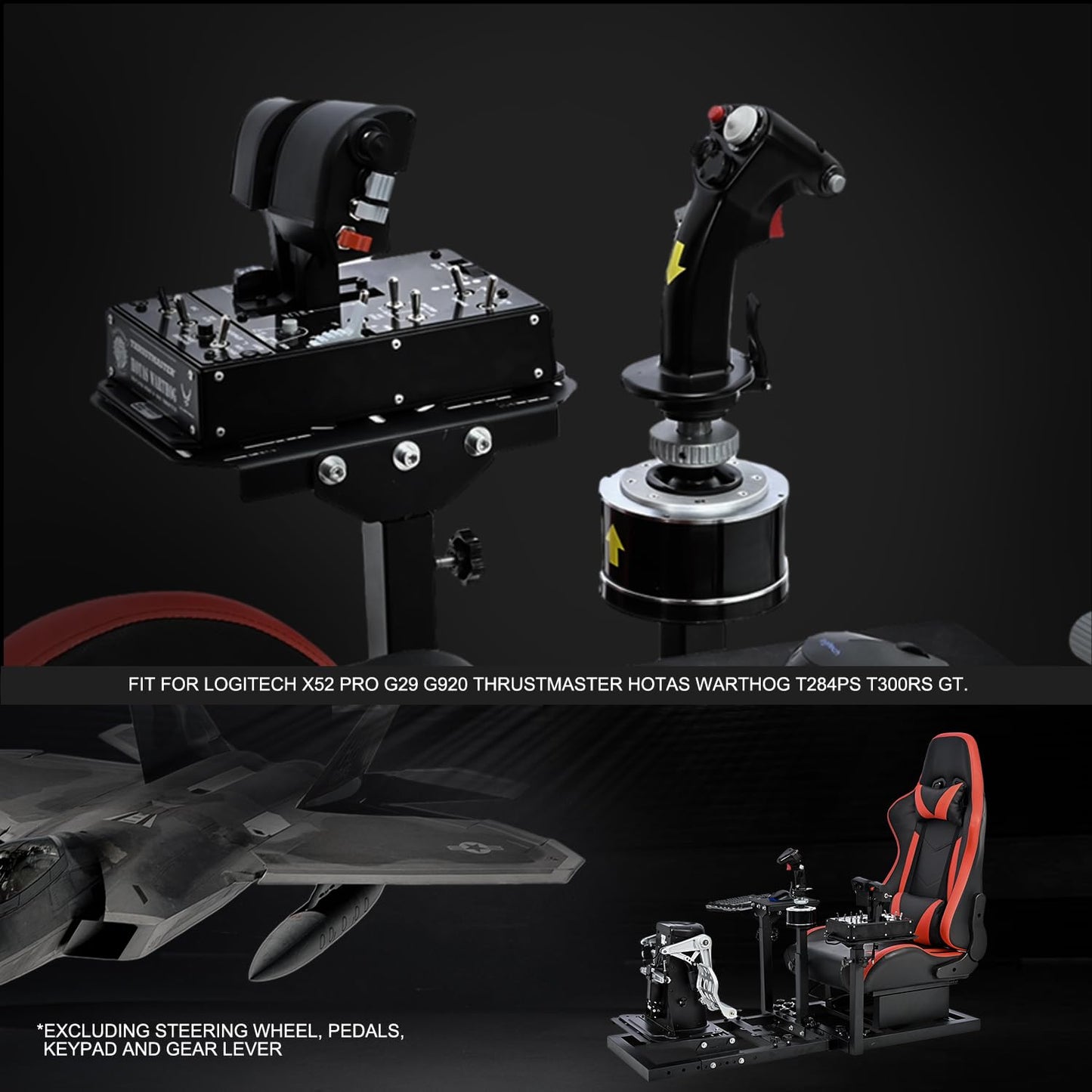 Dual Purpose Racing Flight Simulator Cockpit with Red Racing Seat Fit for Logitech/Thrustmaster/PXN G923,G920,X52 PRO,HOTAS Warthog,T80,T300RS GT Adjustable Electronic Devices Not Included