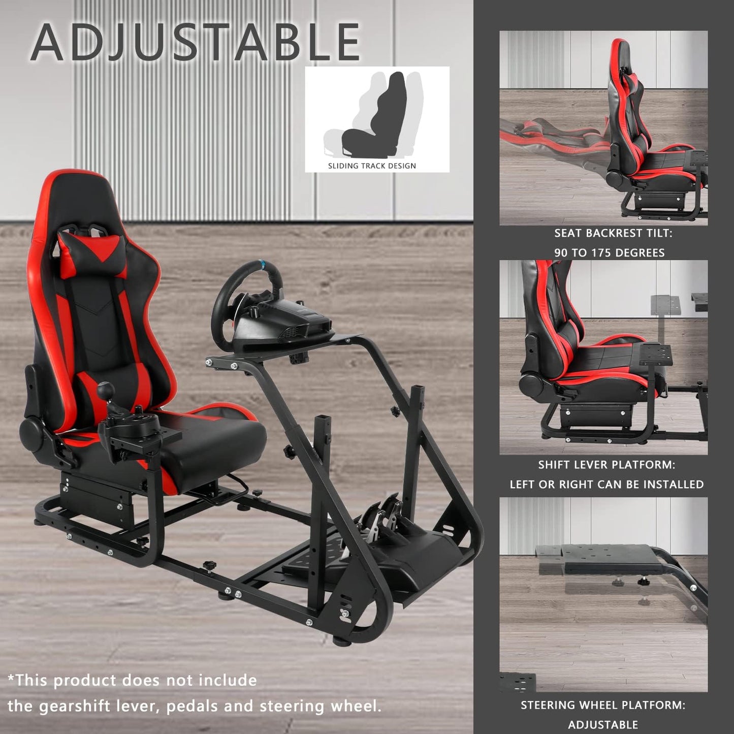 Mokapit Sim Racing Cockpit with Red Racing Seat Mountable Monitor Stand Fit for Logitech GPRO G29 G920 G923 Thrustmaster T80 T300RS GT Fanatec Adjustable Racing Stand without Pedal Wheel Shifter