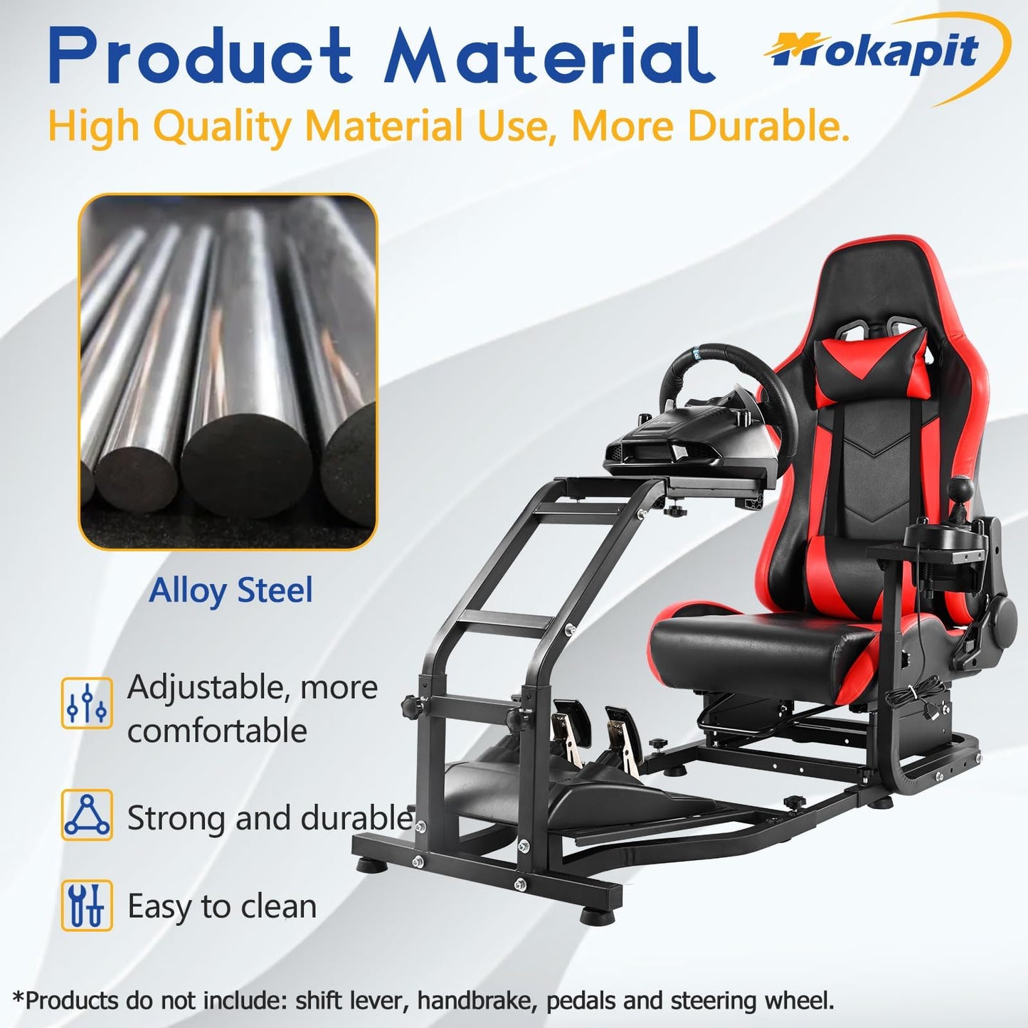 Mokapit Racing Simulator Cockpit with Red Seat Fit for Thrustmaster/Logitech/PXN T300RS,TX F458, G29,G920 G923 Adjustable Driving Simulator Stand Wheel & Handbrake & Pedal Not Included