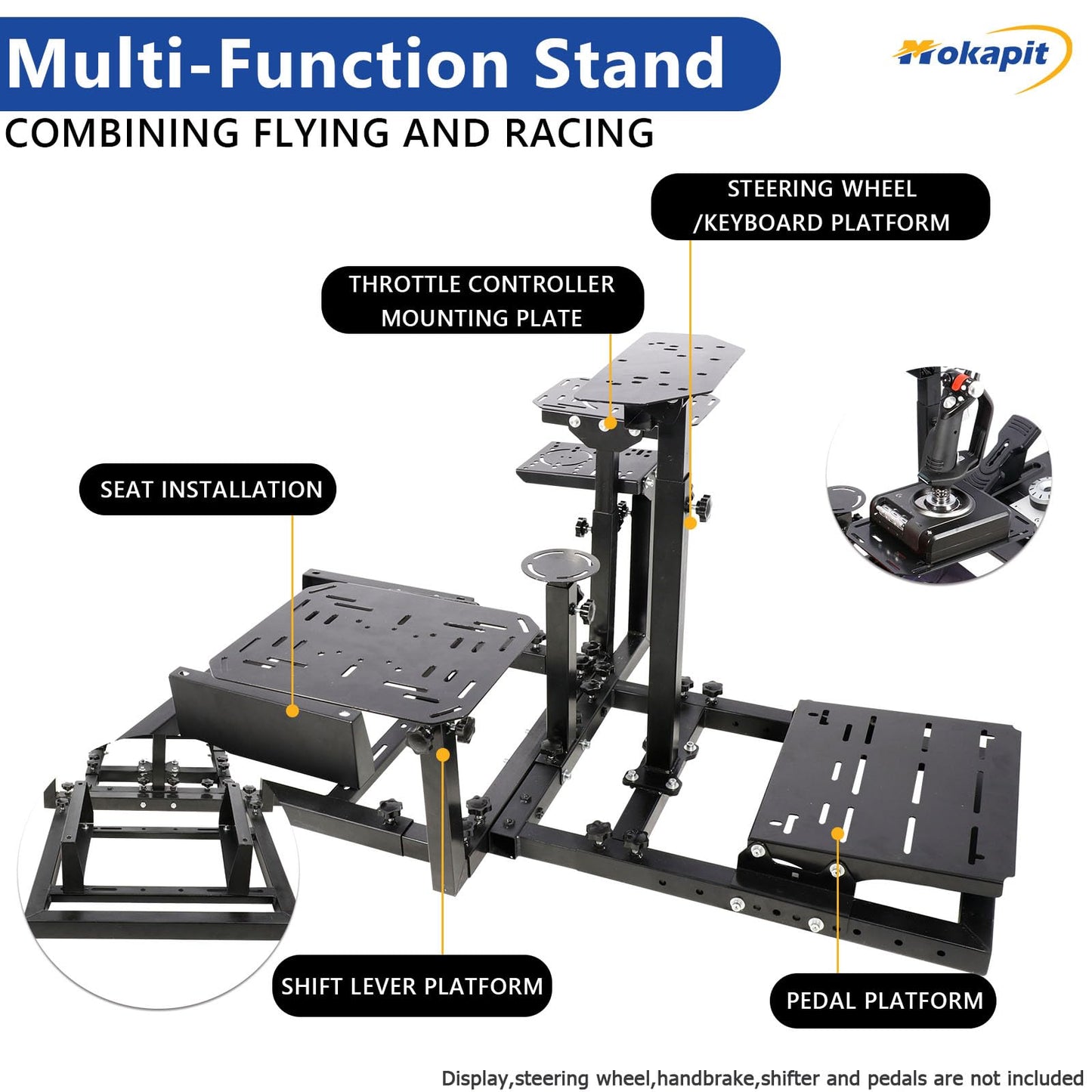 Mokapit Racing Flight Simulator Cockpit Sturdy Compatible with Logitech/Thrustmaster/PXN G25,G27,X52,X56 H.O.T.A.S Adjustable Throttle Yoke Stand Includes Stand Only