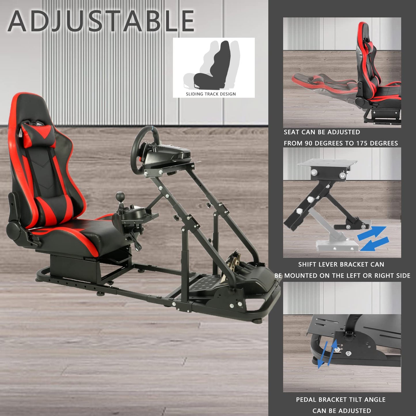 Mokapit Stable Racing Simulator Cockpit Compatible with Logitech/Thrustmaster/PXN G29,G920,G923,T80,T150,T300RS Adjustable with Red Seat Sim Cockpit Wheel,Shifter and Pedal Not Included