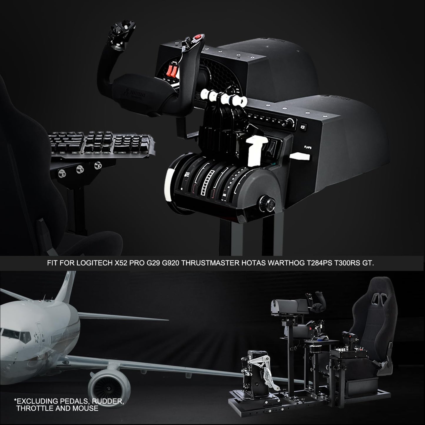 Mokapit Racing Flight Simulator Cockpit with Black Racing Seat Adjustable Fit for Logitech X52 PRO G29 G920 G923 Thrustmaster HOTAS Warthog T80 T150 T284PS Wheel Stand Includes Stand and Seat Only