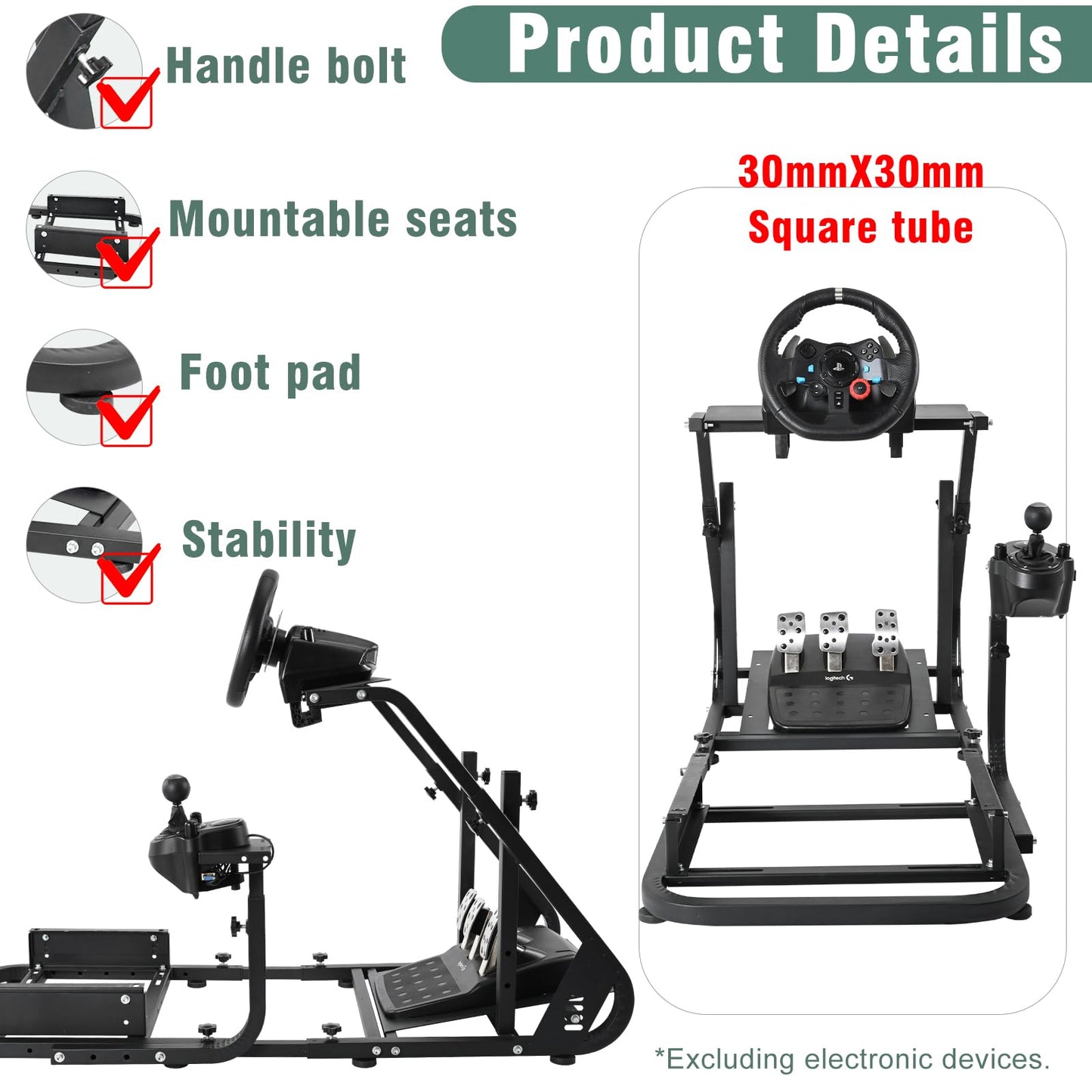 Mokapit Racing Simulator Cockpit with Mountable Monitor Bracke Compatible with T500,T30,T300RS, FANTEC,Logitech G29,G92,G923 Gaming Frame without TV Support Pole, Pedals, Handbrake, Steering Wheel