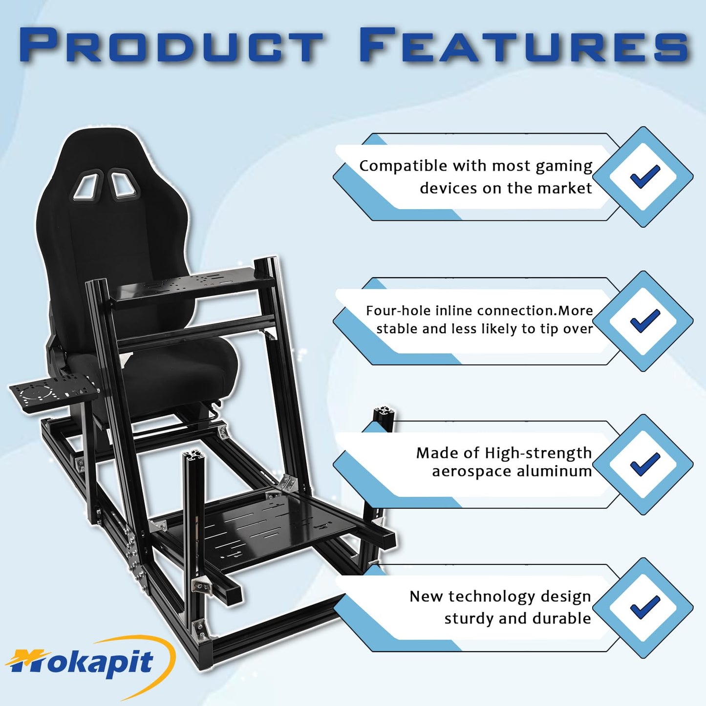 Racing Wheel Cockpit F1/Truck/Car Simulator High Strength Aluminum with Black Seat Compatible with Logitech,Thrustmaster,PXN and Fanatec Stable Cockpit Wheel&Pedals& Handbrake Not Included