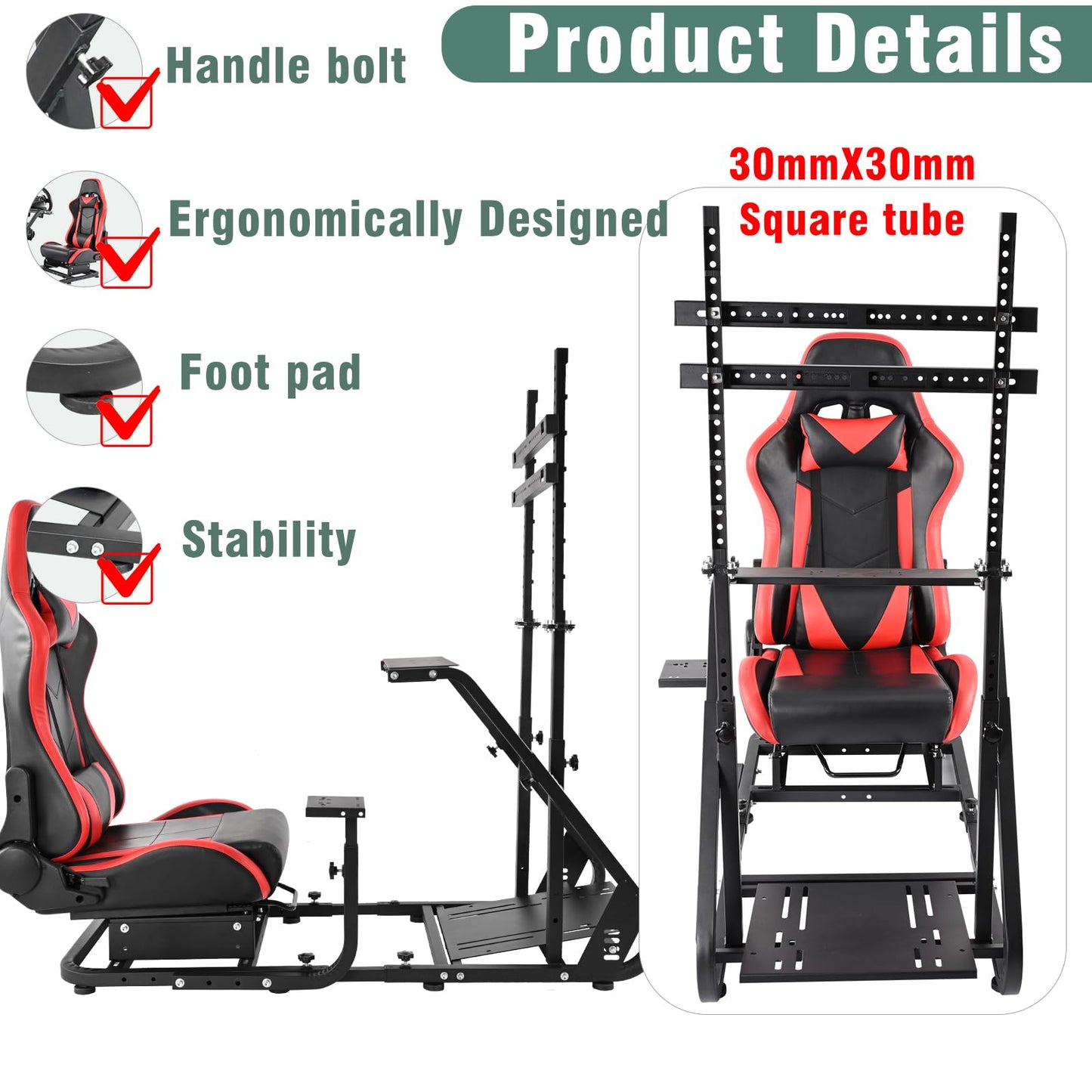 Mokapit Racing Simulator Cockpit with Monitor Stand Racing Seat Fit for Logitech GPRO G29 G920 G923 Thrustmaster T80 T300RS GT Fanatec Adjustable Sim Racing Stand without Wheel Shift Lever Pedal TV