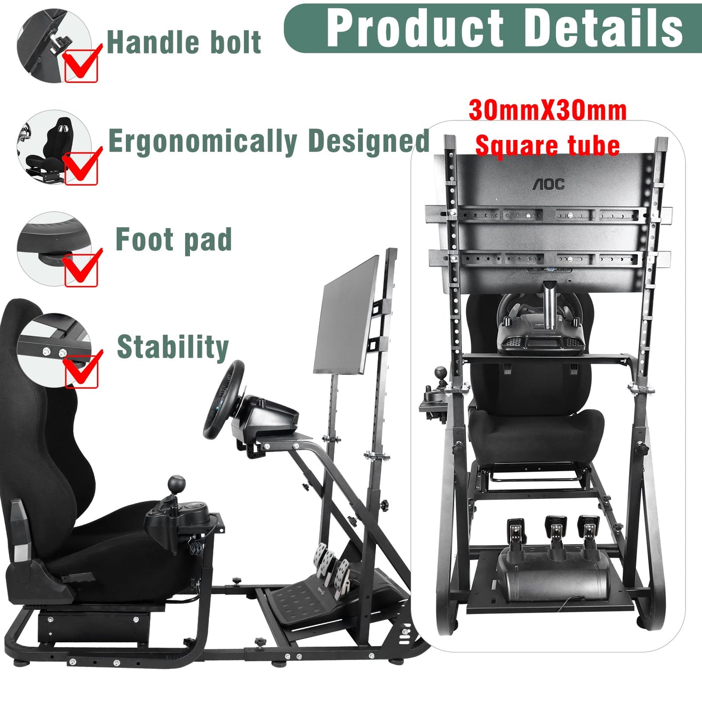 Display Support Racing Sim Cockpit Compatible with Logitech/Thrustmaster/PXN/Fanatec G923,G29,T500RS,TX,T248 Stable TV Monitor Steering Wheel Stand Wheel & Shifter & Pedal Not Included