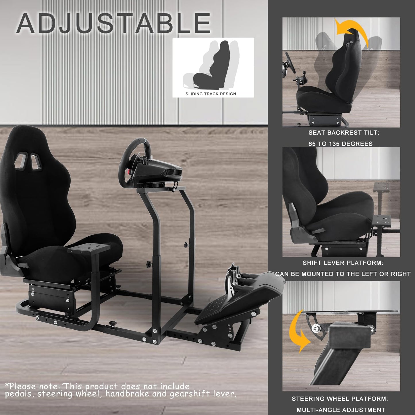 Mokapit Racing Cockpit Adjustment Compatible with Logitech/Thrustmaster/PXN/Fanatec T500 RS,T300 RS,T300,G25,G27 with Black Seat Racing Steering Stand Without Wheel&Handbrake & Pedals