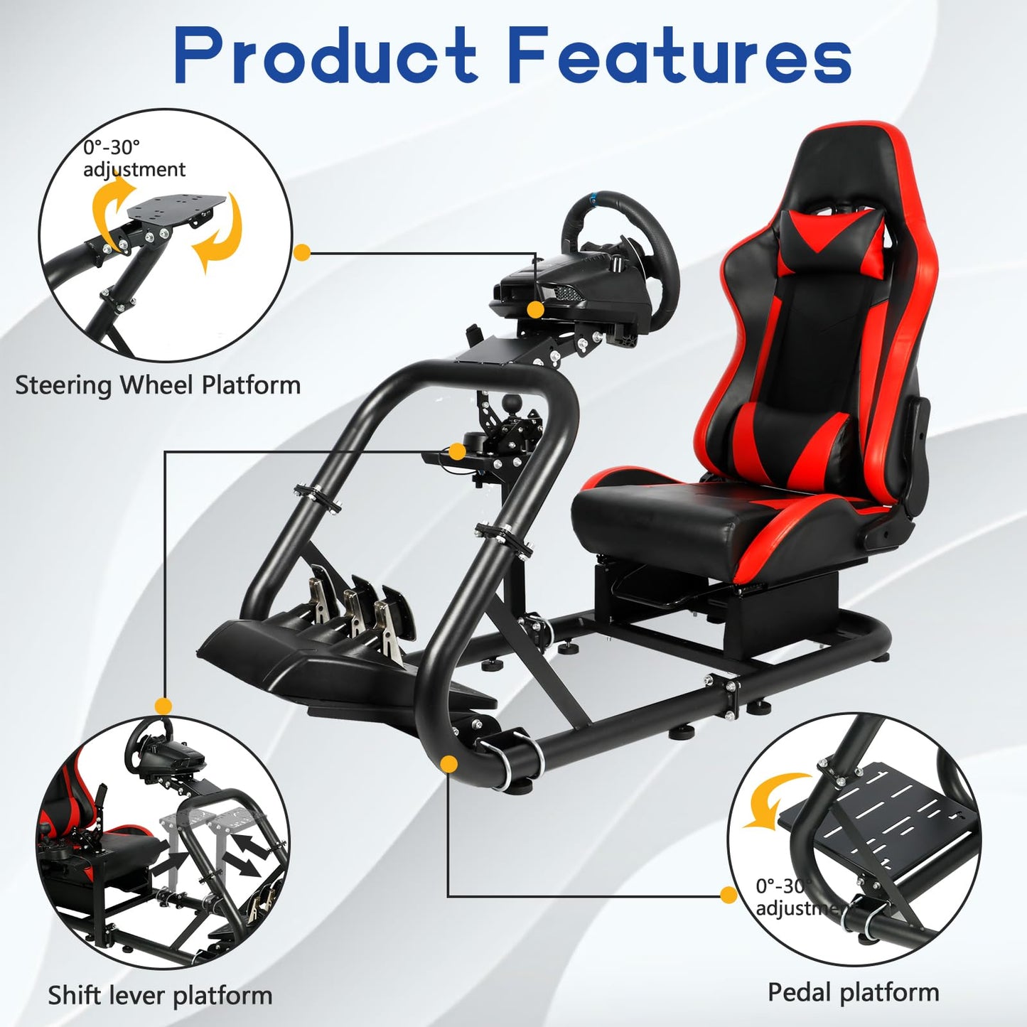 Racing Simulation Cockpit Round Tube Game Stand Suitable for Logitech G27 G923 Thrustmaster T300RS More Stable |No pedals, Steering Wheel and Handbrake|With red seat