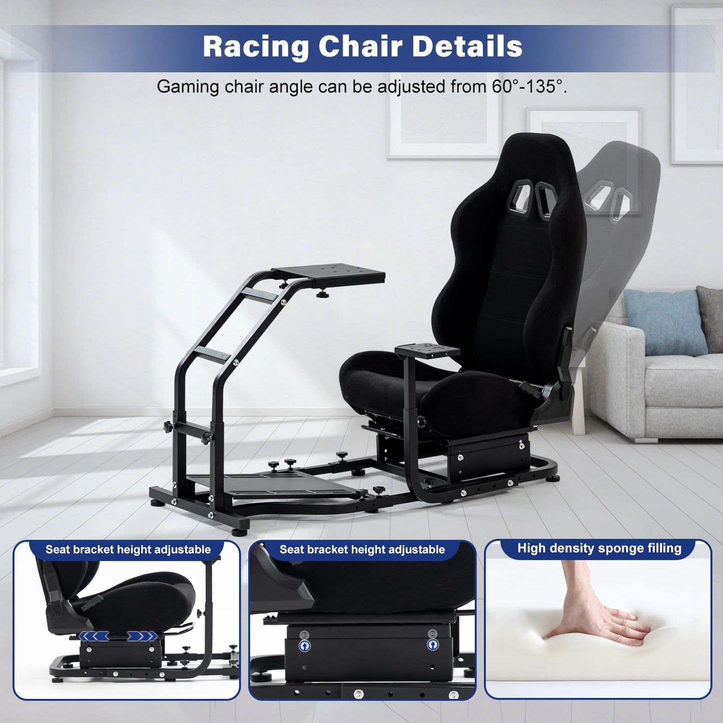 Mokapit Realistic Racing Simulator Cockpit with Racing Seat Fit for Thrustmaster T128/T248/T300RS/T150 Logitech G29 G920 G923 Adjustable sim racing cockpit, Steer Wheel,Handbrake,Shifter Not Included