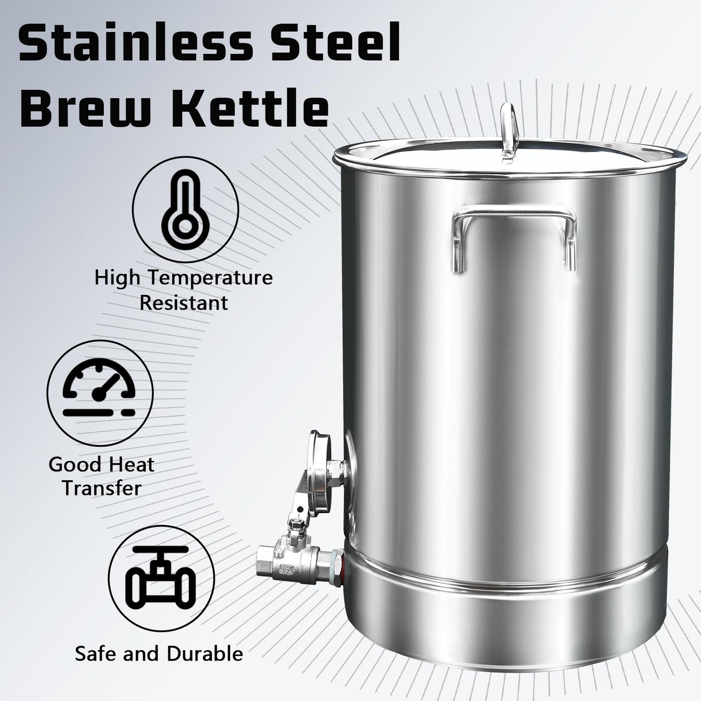 32 QT Stainless Steel Brew Kettle 8 Gal Brewing Beer Keg with Valve，Dual Filtration，Thermometer and Filter Home Brew Pot Home Brewing Supplies