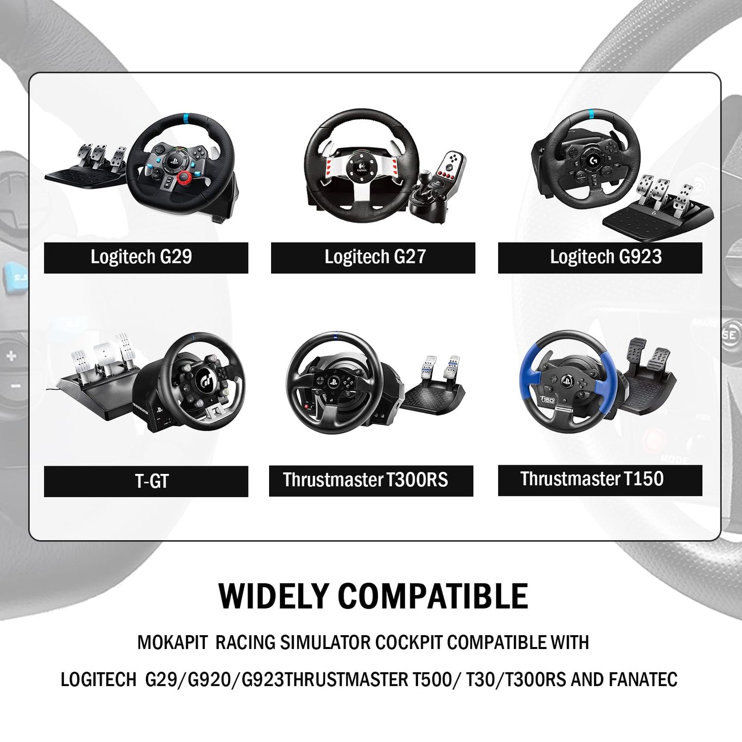 More Stable Racing Simulator Cockpit Compatible with Logitech/Thrustmaster/PXN G29,G920,G923,T80,T150,T300RS Adjustable with Black Seat Wheel Stand Wheel, Shifter and Pedal Not Included