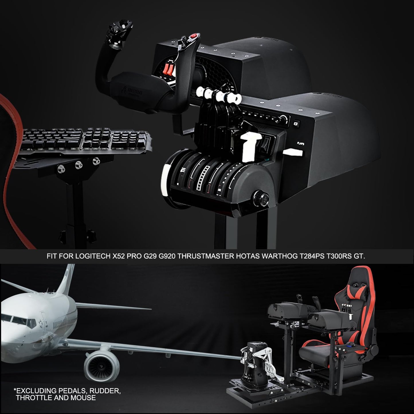 Dual Purpose Racing Flight Simulator Cockpit with Red Racing Seat Fit for Logitech/Thrustmaster/PXN G923,G920,X52 PRO,HOTAS Warthog,T80,T300RS GT Adjustable Electronic Devices Not Included