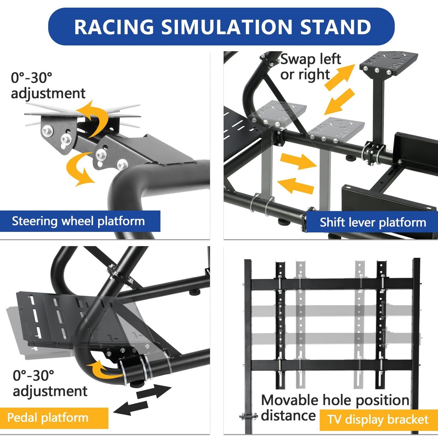 Mokapit Stable Racing Sim Cockpit TV with Black Seat Compatible with Logitech,Thrustmaster,PXN,Fanatec G27,G923,G29,G920 Monitor Stand Round Tube Frame No Steering Wheel Pedal Handbrake