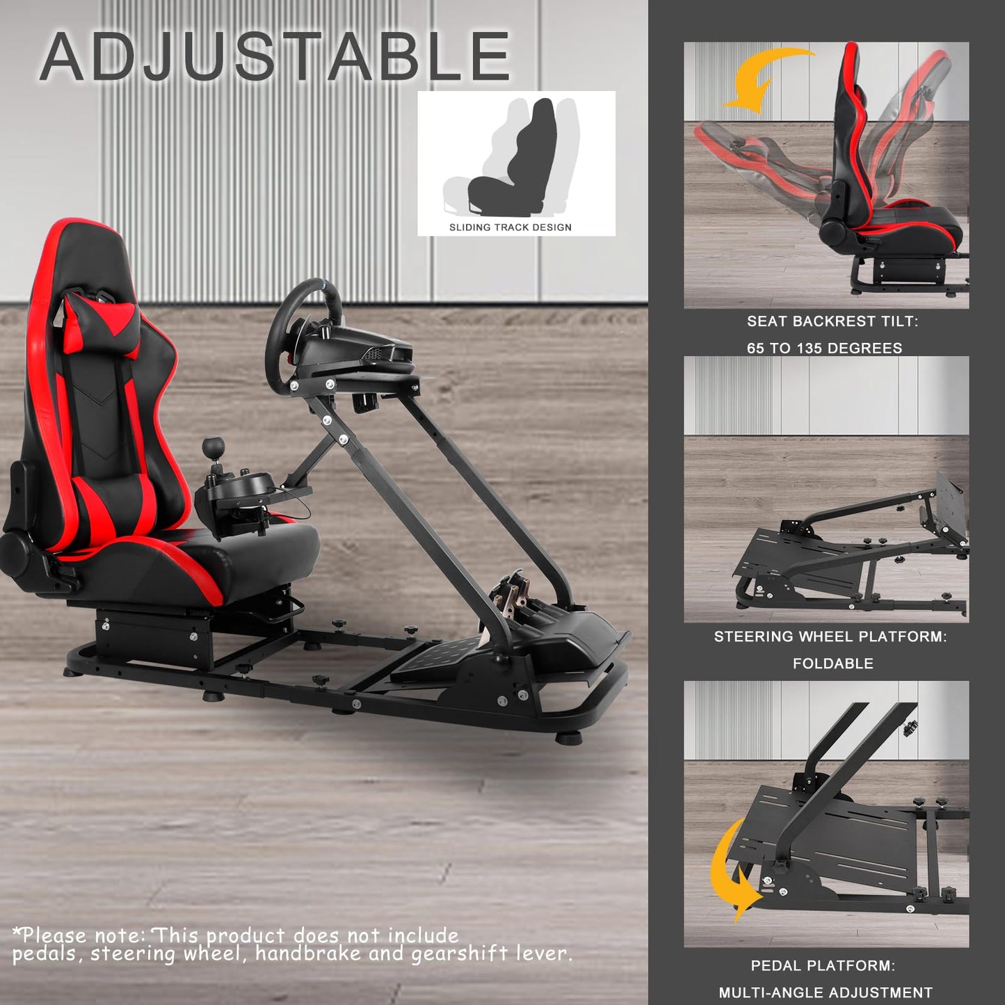 Strong footbed Grip Racing Wheel Cockpit Foldable Compatible with Logitech/Thrustmaster/PXN G29,G920,G923,T80 Controller with Red Seat Adjustable Sim Stand Wheel& Shifter & Pedal Not Included