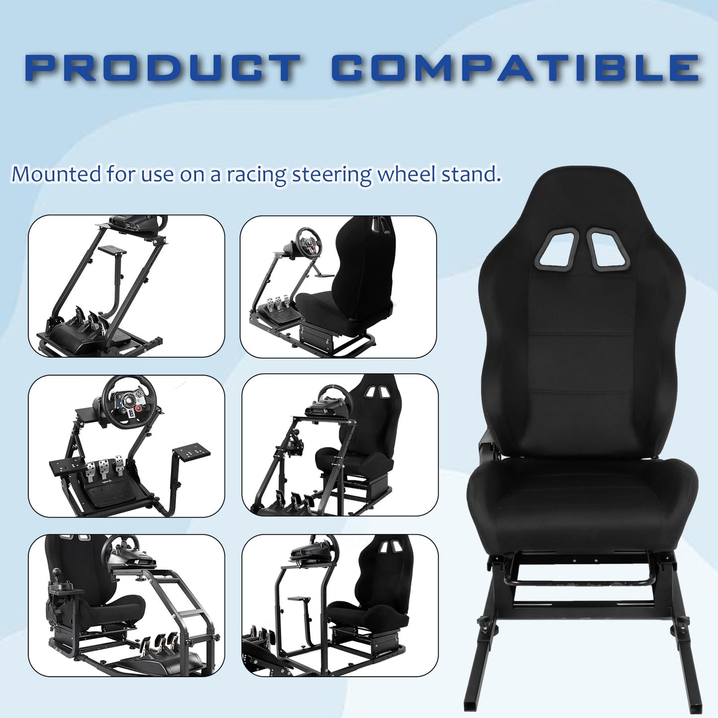 Strong Bearer Racing Game Simulation Mount Stability Adjustable Applied to Marada/Dardoo/Minneer/Supllueer/Hottoby Different Sizes of Seats DIY with Black Seat Wheel Stand Versatile