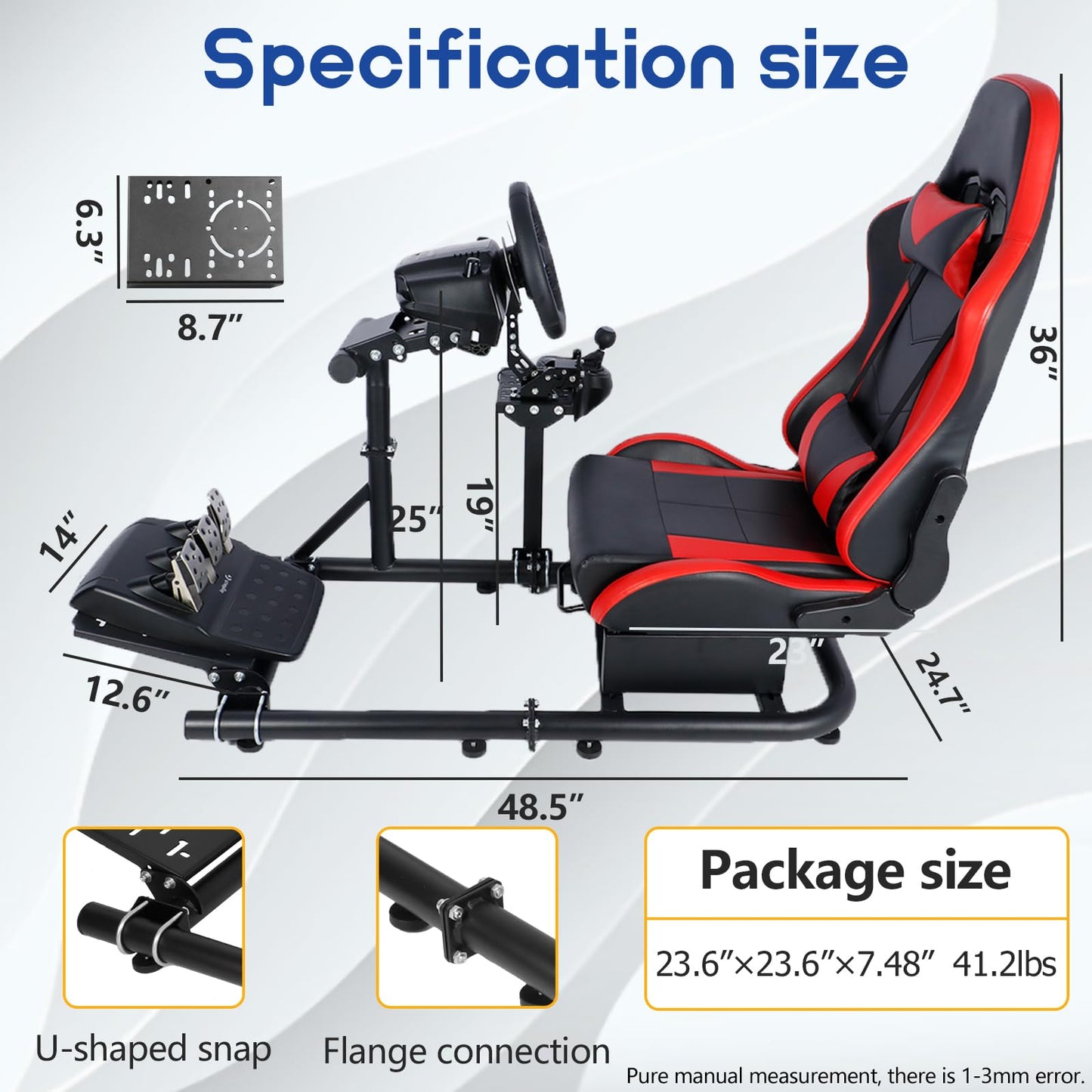 Mokapit Racing Simulator Cockpit Round Tube Game Stand Suitable for Logitech,Thrustmaster,Fanatec Single Arm Stand No Pedals, Steering Wheel and Handbrake More Stable With Red Seat