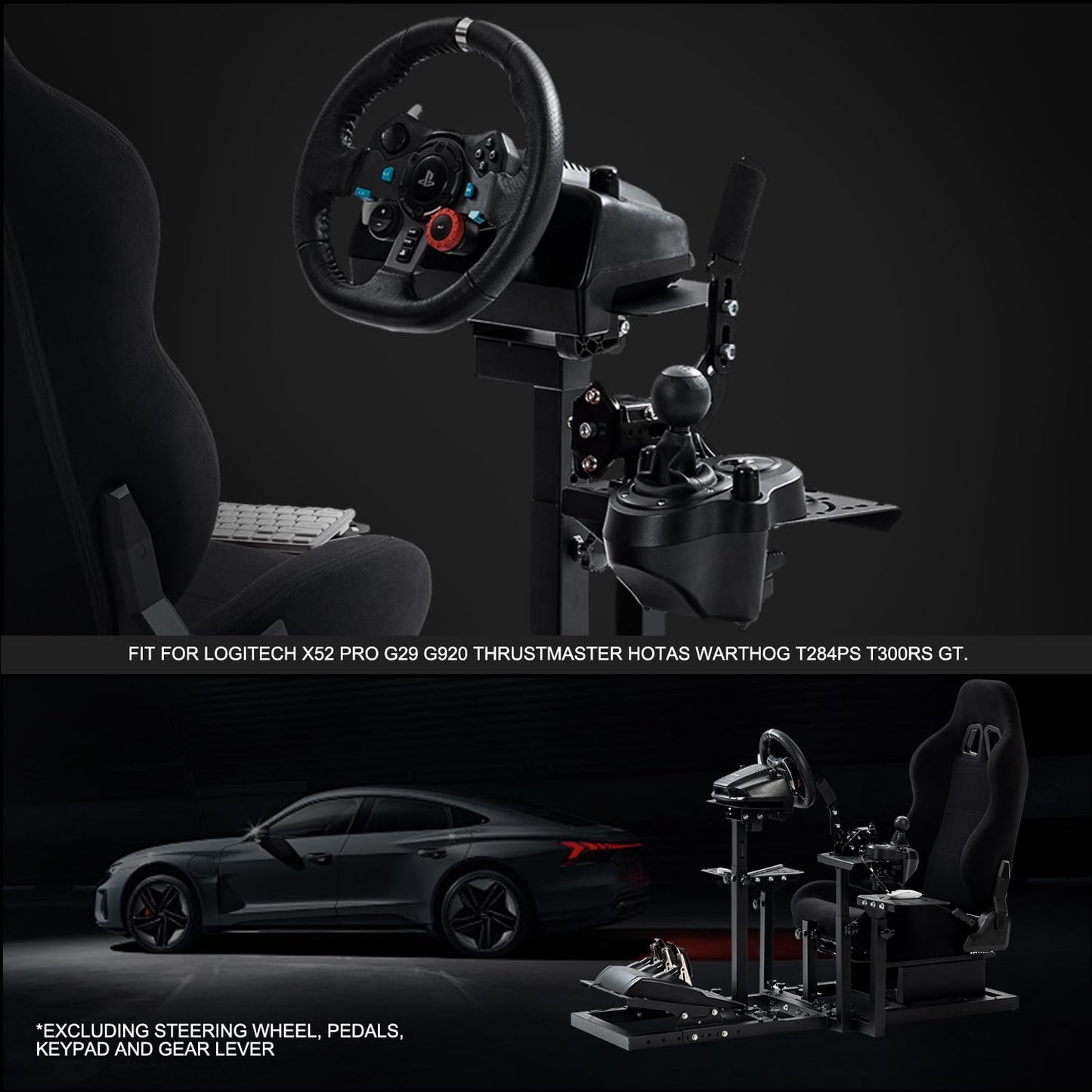 Mokapit Racing Flight Simulator Cockpit with Black Racing Seat Adjustable Fit for Logitech X52 PRO G29 G920 G923 Thrustmaster HOTAS Warthog T80 T150 T284PS Wheel Stand Includes Stand and Seat Only